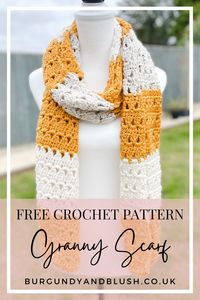 This free scarf crochet pattern is a quick and easy pattern perfect for gift-giving and in a classic unisex design. Using a granny stripe stitch makes for a simple and mindless crochet project.