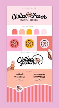 Vintage ice cream shop logo featuring a quirky peach