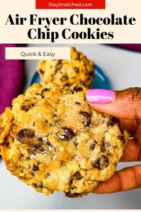 These Easy Air Fryer Chocolate Chip Cookies are a quick recipe for homemade dessert in the air fryer. The cookie dough is flavored with cinnamon, vanilla, and gooey chocolate.