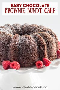 This moist and delicious Chocolate Brownie Bundt Cake is super easy to make because it starts with a cake and brownie mix. All it needs is a sprinkle of powdered sugar and you have the ultimate chocolate cake recipe. Make it for birthdays, holidays or a random weeknight. Everyone will love it!