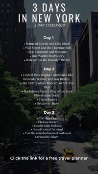 If you are thinking of spending 3 days in New York, here is a 3 day itinerary for New York.  Click the link for a free travel planner