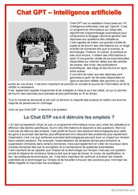 Cette fiche est pour les élèves adultes ou lycéens, niveau a partir de B1.Le texte qui discute l'outil chat GPT est en partie géré par cet outil. Les élèves doivent lire et répondre aux questions. Ce texte est aussi une introduction sur le sujet.