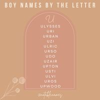 This post is brought to by the letter U. An absolutely underrated intial, these boys names are so freaking cool! I have to be honest, I am not typically drawn to U names, but dang are some of these ones really doing it for me. From classic picks to more modern choices, theres a wonderful selection of U names here. Do you have a fave U name? #boynames #babynames #babynameinspo #babyboynames #babynameideas #babynameinspiration #babynamesuggestions