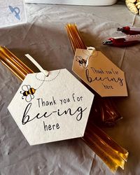 Thank you for "bee-ing" here thank you tags for baby shower 3"x2.5"  Handmade tags take about 3 days to be made HONEY NOT INCLUDED, TAGS ONLY Ribbon is optional