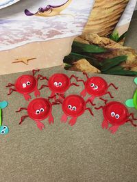 Shipwrecked VBS 2018 Sand Crabs Dollar Tree cereal bowl, craft foam, chenille stems and google eyes! Easy Peasy!