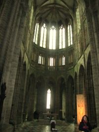 Normandy, France – Mont Saint-Michel, Abbey church, the only nave (main body of the church) left out of 4.  First use of gothic architecture.