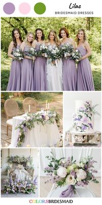 Lilac bridesmaid dresses on sale under $100, in 600+ custom-made styles and all sizes, white bridal gown, white flower and greenery bouquet, wedding cake décor, wedding table decorations. #colsbm #bridesmaids #bridesmaiddresses #weddingideas #purplewedding #lilacwedding #bouquet #weddingcake #weddingdecor #weddingcenterpieces #lilacdress b2270