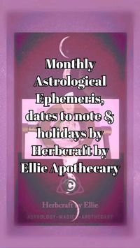 The month of:
~~Global Astronomy month
~National month of Hope (Mother's in Crisis)
~Scottish-American Heritage 
~National Cannabis Awareness

Federal Holidays (USA):
None

*Dates are (primarily) for the West Coast, USA PST time zone

Herbcraft by Ellie Apothecary ©️

#datestonote #astrology #weeklyastrology #astro #ephemeris #april2024 #2024astrology #aprilastrology #monthlyastrology