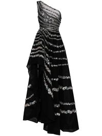 black tulle overlay bead embellishment asymmetric neck concealed rear zip fastening sleeveless side slit high-low hem