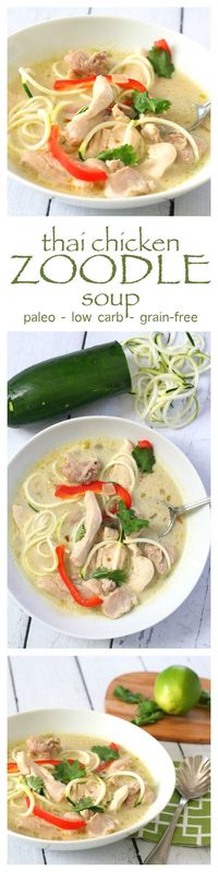 Thai Chicken Zoodle [Zucchini Noodle] Soup // paleo, low carb, gluten free #comfort #protein #takeout