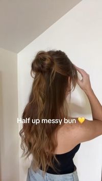 Creator- @kellyhmua Half up half down messy bun tutorial, hairstyle, long hair, brown hair