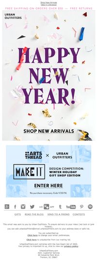 Urban Outfitters New Year's holiday card email 2014