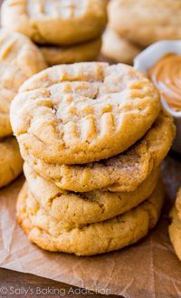 Homemade classic peanut butter cookies are always a hit. Easy to make, easier to eat! Recipe on sallysbakingaddiction.com