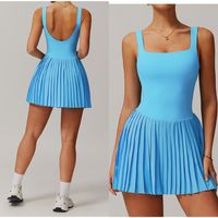 Yoga Set Naked Tennis Dress Women's Jumpsuit Bottom anti Glare Fitness Clothes Sports Running Pockets Pleated Skirt Sports Dress