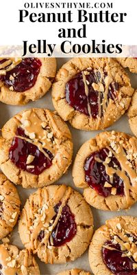 Peanut butter and jelly cookies are soft and chewy peanut butter cookies, rolled in a crunchy sugar coating, with a strawberry jam filled center. Top these easy to make peanut butter jelly cookies with a dollop of more jelly, a drizzle of PB and chopped peanuts after baking. These pb and j cookies are just like the classic sandwich in cookie form.