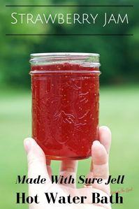 One of my favorite ways to preserve fresh strawberries is to make this homemade strawberry jam recipe with sure jell. This is the hot water bath canning method. I use this method because I have more shelf space than freezer space! The canning process is super simple and a great way to try your hand at canning. #strawberryjam #canning #canningrecipe #surejell #jam