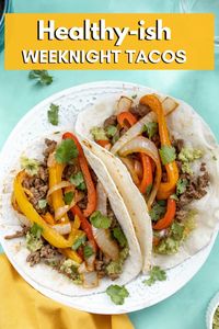 My Go To Weeknight Beef Tacos make for a quick dinner with ground beef, veggies, and avocado that only takes 30 minutes.