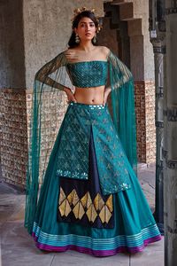 Buy Shweta Aggarwal Green Organza Embroidered Lehenga Set Online | Aza Fashions