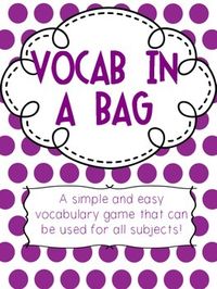 Vocab in a Bag is a an easy and fun vocabulary game! Students in all grade levels can play in small groups of 3-6 for vocabulary of any subject. It is a great practice activity when students have just been introduced to the vocabulary, and it can also be used as a review activity. This product includes 8 different reproducible pages, all of which are ready to print and laminate to use over and over!