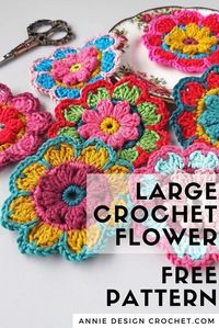 These large colorful Crochet Flowers work up fast, and are perfect for adding as embellishments to your projects. You can add a pin to the back of the flower to make a brooch for a special gift. One would be beautiful attached to a Summer Hat for a child! String a few flowers together for cheerful floral bunting…..these appliques are perfect for many projects including yarnbombing. The added texture of the popcorn stitches makes this Large Crochet Flower Pattern extra special.