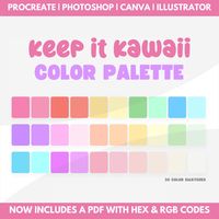 Step into a world of creativity with the "Keep It Kawaii Color Palette," a vibrant digital color palette crafted to amplify your cute art!  Tailored for digital artists, graphic designers, and canva user this palette offers an array of kawaii-inspired colors with hex codes and rgb codes . Immerse your digital canvas in a lively spectrum of vibrant and soft colors, for an extra dose of cuteness into your digital art and design. 💕  What's Included: PDF with hex codes and RGB list for universal us