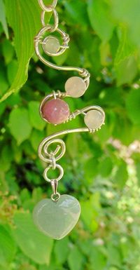 Heart Chakra Pendant,Green Aventurine, Rose Quartz, Rhodonite  Spiral Wire Wrapped, Reiki Jewelry,