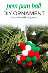 Check out this super easy + no mess pom pom ball Christmas ornament craft for kids! via @theartkit