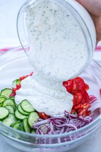 Creamy Cucumber Tomato Salad is an easy recipe that is fresh, light, and very healthy. #salad #saladrecipes #vegetarianrecipes #sweetandsavorymeals #easyrecipe