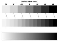 Escalas de grises para crear con lápices. Primero con bloques grandes, después pequeños y al último continua.