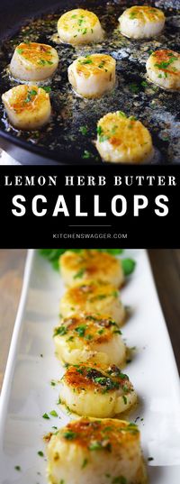 Easy pan seared scallops made with lemon, garlic and herb butter.