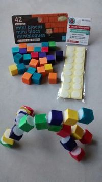 DIY Toddler activity-Velcro Lego! Dollar store craft blocks and velcro dots! $2 total cost. Awesome for plane rides! Pin links to even more busy bag ideas!