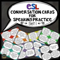 These are 72 conversation cards for your ESL classroom.  They can be used as a warm up activity and are a great way to get students settled in at the beginning of class.  In addition, they can also be used as writing prompts.  Each topic is color coded. The topics include Getting to Know You Food Your Neighborhood/ Housing Free Time Feelings/Emotions The Past Holidays The Future If (Conditional)ESL Conversation Cards Set 2 is available here ESL Activities: Conversation Cards (Set 2)Need more ESL