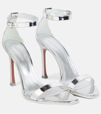 Find AMINA MUADDI Kim Metallic Leather Sandals on Editorialist. Sole: leather insole, rubber sole. Upper: leather. Comes with a box, Comes with dust bag. Toe shape: square open toe. Designer color name: Silver. Closure: buckle-fastening ankle strap. Made in Italy. Trim: fabric.