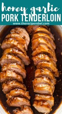 This Honey Garlic Pork Tenderloin Recipe is one of my favorite ways to make pork tenderloin in the oven! It's made with juicy pork smothered in a sweet and savory honey garlic sauce! #pork #recipes #dinner | pork recipes | easy dinner ideas | pork tenderloin oven | honey garlic sauce | easy dinner ideas