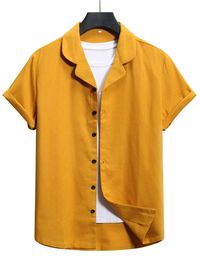 Mustard Yellow Casual  Short Sleeve Polyester Plain Shirt Embellished Non-Stretch Summer Men Tops