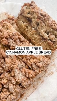 This cinnamon apple bread captures the essence of fall with its delicious swirl of cinnamon and sugar and a crunchy, sweet topping. It's crafted from simple ingredients like vegan butter, honey crisp apples, and almond flour, making it totally gluten-free.