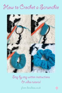 Free written crochet pattern and video tutorial showing how to make a crochet scrunchie #crochet #scrunchie #crochetscrunchie #scrunchietutorial #crochettutorial #crochethowto #scrunchielover #freecrochetpattern #freepattern #scrunchiepattern #howto #stepbystep