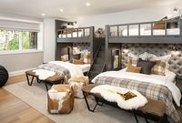 Deer Valley home, Built-in bunks, Queen bunk beds, Camel and grey ottoman