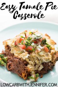 This east tamale pie casserole is made with juicy beef and lots of cheese. The recipe is written with gluten free Coconut flour (making it a low carb and keto recipe), but masa can be used as well. It's one of my families favorite low carb meals. #lowcarb #ketorecipes #keto #beefrecipes #mexican #casserole