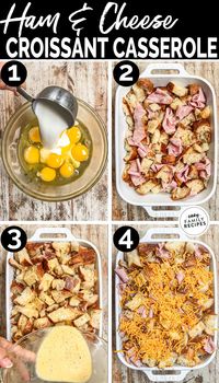 This Ham & Cheese Croissant Breakfast Casserole is the BEST savory brunch dish for a holiday potluck! You can’t go wrong with buttery croissants, savory ham, and melty cheese, and it’s so easy you only need 10 minutes to put it together! Make and bake right away or make it as an overnight breakfast casserole and refrigerate overnight. Kid-friendly, SUPER easy, and so delicious!