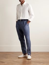 Canali champions the kind of smart, relaxed tailoring that is authentically Milanese. These Italian-made trousers are cut slim from naturally breathable slub-linen and have front pleats for a little more room through the thigh. Unfinished hems let you customise the break.