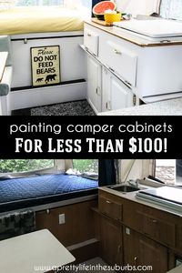 Painting Camper Cabinets makes such an impact in a camper makeover!  It's the most simple and inexpensive way to give a camper new life.  Here are some tips and things we learned when painting the cabinets in our pop-up camper.