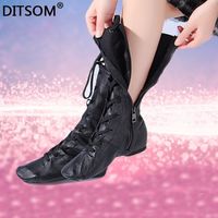 Genuine Leather High Dance Boots For Girls Side Zip Ballet Yoga Fitness Jazz Dancing Shoes Students Stage Performance Shoes|Dance shoes| - AliExpress