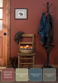 Long walks in the woods in late autumn show an abundance of chocolate brown, mushroom gray, spiced orange, and wine red. Take inspiration from the outdoors to make over your entryway with these deep BEHR paint colors.