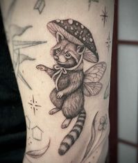 #fairy #mushrooms #raccoon #tattoo #tattooidea #whimsical