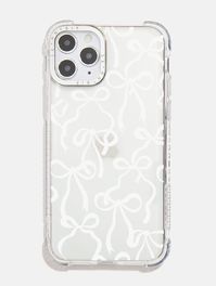 It's giving sweetness, be perfectly on trend this season with our brand new Bow case now in White! This case is part of our print-to-order range. With print-to-order phone cases we print them as you purchase, which is a much more sustainable method of production – ultimately meaning we waste less plastic because less plastic is fantastic 😉 Add one of our Glass Screen Protectors on with this case and get it half price! (Discount automatically applied at checkout). Shock absorbent protective iPho