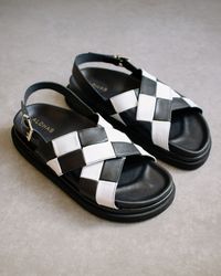 Update your summer shoe collection with this modern black and white check sandal from ALOHAS