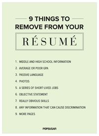 Come in to Career Services to get your personalized resume review! 9 Things to Remove From Your #Résumé Right Now #careers