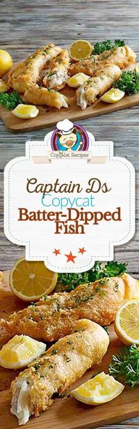 Make the best crunchy batter dipped fried fish with this easy Captain Ds copycat recipe. Learn the secret batter ingredient that makes it so light and crispy. Great for cod, hake, or other whitefish. A tasty seafood dinner for any night of the week. #fishrecipes #friedfish #seafoodrecipes #dinnertime #cod #copycat #copycatrecipes