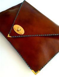 Brown leather clutch / Camel leather bag / Large clutch bag /